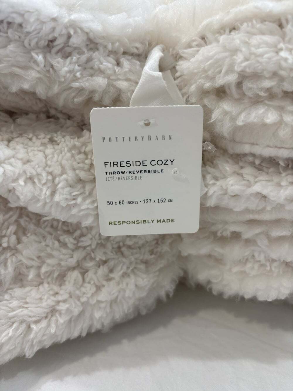 Pottery Barn Fireside Cozy Reversible Throw Ivory50” X 60”